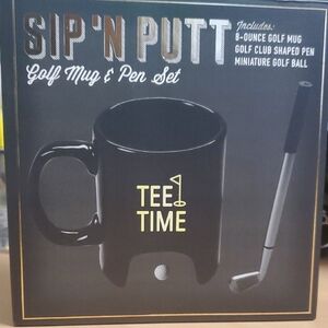 Tee Time Golf Mug & Pen Set - Black